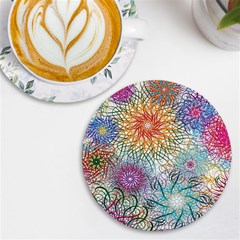 Psychedelic Flowers Yellow Abstract Psicodelia Uv Print Round Tile Coaster by Modalart