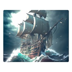 Pirate Ship Boat Sea Ocean Storm Premium Plush Fleece Blanket (large)