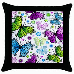 Butterflies Abstract Background Colorful Desenho Vector Throw Pillow Case (black) by Bedest