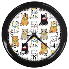 Cat Kitten Seamless Pattern Wall Clock (black)