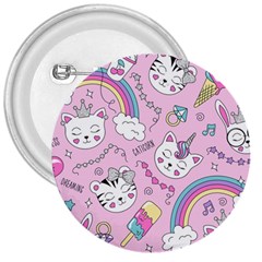 Cute Cat Kitten Cartoon Doodle Seamless Pattern 3  Buttons
