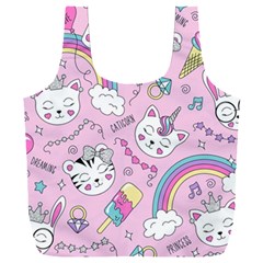 Beautiful Cute Animals Pattern Pink Full Print Recycle Bag (xxl)