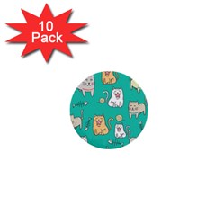Seamless Pattern Cute Cat Cartoon With Hand Drawn Style 1  Mini Buttons (10 Pack)  by Grandong