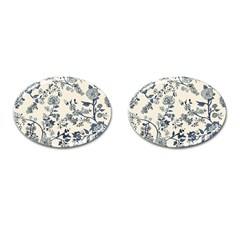 Blue Vintage Background, Blue Roses Patterns, Retro Cufflinks (oval)