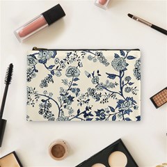 Blue Vintage Background, Blue Roses Patterns, Retro Cosmetic Bag (medium)