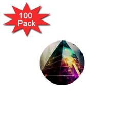 Tropical Forest Jungle Ar Colorful Midjourney Spectrum Trippy Psychedelic Nature Trees Pyramid 1  Mini Buttons (100 Pack)  by Sarkoni