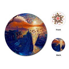 Digital Art Fantasy Impressionism Painting Ship Boat Psychedelic Peacock Mushroom Flamingos Hipwreck Playing Cards Single Design (round) by Sarkoni