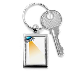 Blue Ufo Illustration Unidentified Flying Object Cartoon Key Chain (rectangle)
