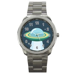 Illustration Ufo Alien  Unidentified Flying Object Sport Metal Watch