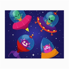Cartoon Funny Aliens With Ufo Duck Starry Sky Set Small Glasses Cloth
