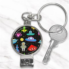 Seamless Pattern With Space Objects Ufo Rockets Aliens Hand Drawn Elements Space Nail Clippers Key Chain