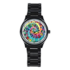 Grateful Dead Bears Tie Dye Vibrant Spiral Stainless Steel Round Watch by Bedest