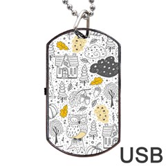 Doodle Seamless Pattern With Autumn Elements Dog Tag Usb Flash (two Sides)