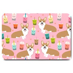 Corgi Bubble Boba Tea Pink Pattern Large Doormat by Cendanart