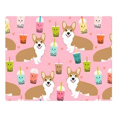 Corgi Bubble Boba Tea Pink Pattern Premium Plush Fleece Blanket (large)