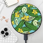 Seamless Pattern With Cucumber Slice Flower Colorful Hand Drawn Background With Vegetables Wallpaper Wireless Fast Charger(Black) Front