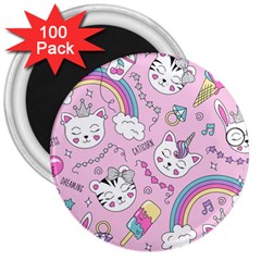 Beautiful Cute Animals Pattern Pink 3  Magnets (100 Pack)