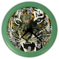 Angry Tiger Animal Broken Glasses Color Wall Clock