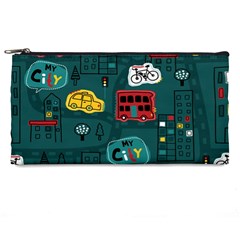 Seamless Pattern Hand Drawn With Vehicles Buildings Road Pencil Case by Grandong