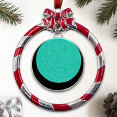 Background, Doodle, Pattern, Metal Red Ribbon Round Ornament