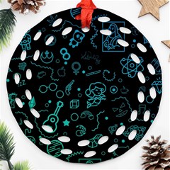 Cartoon, Halloween, Black, Dark Ornament (round Filigree)