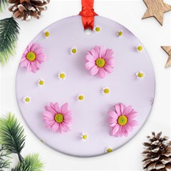 Springpurple Flower On A Purple Background Round Ornament (two Sides)