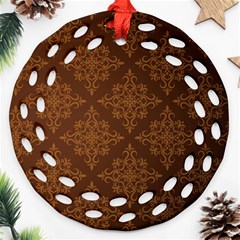 Brown Floral Pattern Floral Vintage Pattern, Brown Vintage Round Filigree Ornament (two Sides)