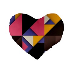 Retro Colorful Background, Geometric Abstraction Standard 16  Premium Flano Heart Shape Cushions