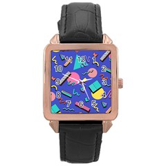 Geometric Shapes Material Design, Lollipop, Lines Rose Gold Leather Watch 