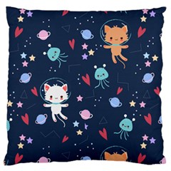 Cute Astronaut Cat With Star Galaxy Elements Seamless Pattern Large Premium Plush Fleece Cushion Case (one Side) by Grandong