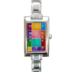 Colorful Squares, Abstract, Art, Background Rectangle Italian Charm Watch