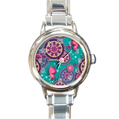 Floral Pattern, Abstract, Colorful, Flow Round Italian Charm Watch