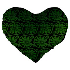 Green Floral Pattern Floral Greek Ornaments Large 19  Premium Heart Shape Cushions
