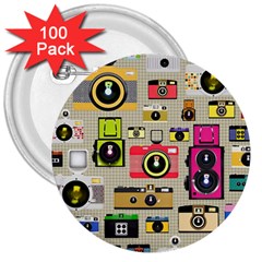 Retro Camera Pattern Graph 3  Buttons (100 Pack)  by Bedest