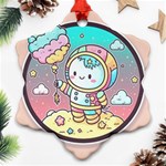 Boy Astronaut Cotton Candy Childhood Fantasy Tale Literature Planet Universe Kawaii Nature Cute Clou Snowflake Ornament (Two Sides) Back