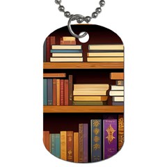 Book Nook Books Bookshelves Comfortable Cozy Literature Library Study Reading Room Fiction Entertain Dog Tag (two Sides) by Maspions