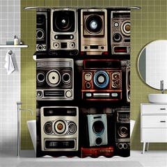 Retro Cameras Old Vintage Antique Technology Wallpaper Retrospective Shower Curtain 48  X 72  (small) 