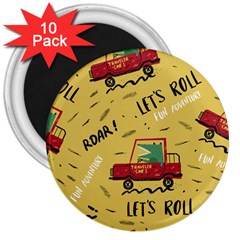 Childish Seamless Pattern With Dino Driver 3  Magnets (10 Pack)  by Apen