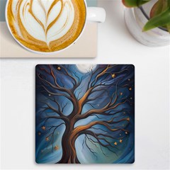 Tree Branches Mystical Moon Expressionist Oil Painting Acrylic Painting Abstract Nature Moonlight Ni Uv Print Square Tile Coaster  by Maspions