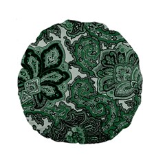 Green Ornament Texture, Green Flowers Retro Background Standard 15  Premium Round Cushions