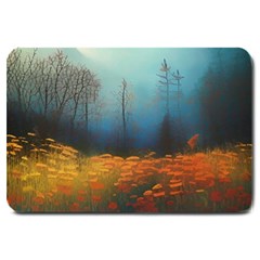 Wildflowers Field Outdoors Clouds Trees Cover Art Storm Mysterious Dream Landscape Large Doormat by Posterlux