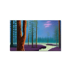 Artwork Outdoors Night Trees Setting Scene Forest Woods Light Moonlight Nature Sticker Rectangular (100 Pack) by Posterlux