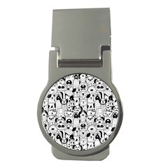 Seamless Pattern With Black White Doodle Dogs Money Clips (round)  by Grandong