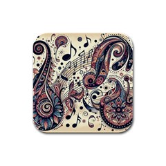 Paisley Print Musical Notes8 Rubber Square Coaster (4 Pack) by RiverRootz