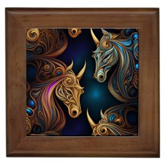 Pattern With Horses Framed Tile