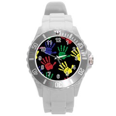 Handprints Hand Print Colourful Round Plastic Sport Watch (l)