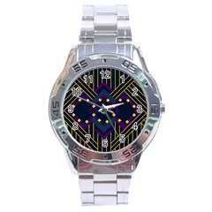 Line Square Pattern Violet Blue Yellow Design Stainless Steel Analogue Watch by Ravend