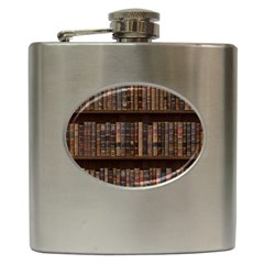 Old Bookshelf Orderly Antique Books Hip Flask (6 Oz)