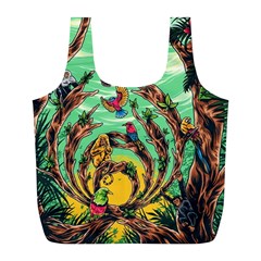 Monkey Tiger Bird Parrot Forest Jungle Style Full Print Recycle Bag (l) by Grandong