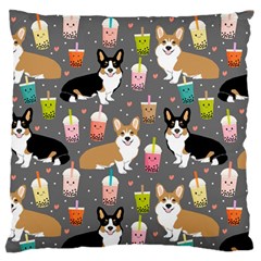 Corgi Boba Tea Bubble Tea Kawaii Food Welsh Corgis Dog Large Premium Plush Fleece Cushion Case (two Sides) by Perong